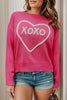 XOXO Heart Round Neck Dropped Shoulder Sweater - Cape Cod Fashionista