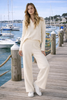 women ivory wide leg knit pants high waisted travel outfit front view