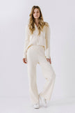 ENGLISH FACTORY Aspen Ivory Polo Collar Knit Cashmere Feel Knit Pant Set