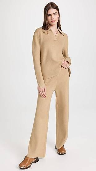 ENGLISH FACTORY Aspen Ivory Polo Collar Knit Cashmere Feel Knit Pant Set