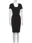 women black escada midi shift dress square neckline formal event front view