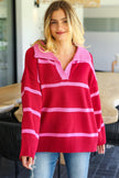 Haptics Collared Neck Striped Contrast Sweater - Cape Cod Fashionista