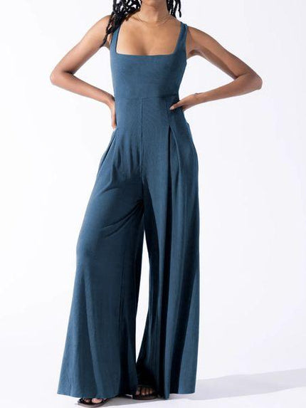 Solid Color Square-Neck Wide-Leg Jumpsuit HW7EWVKYCD