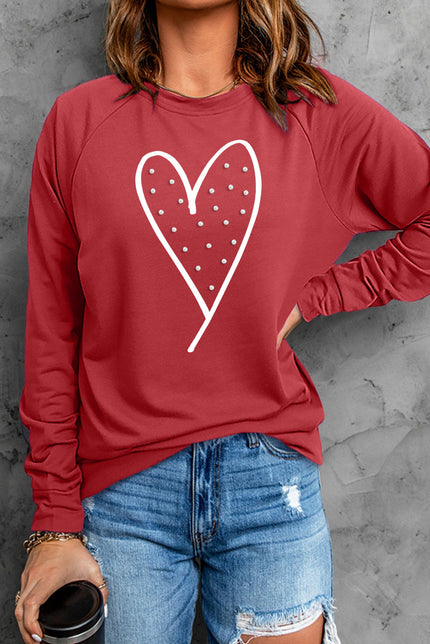 Heart Pearl Detail Round Neck Sweatshirt - Cape Cod Fashionista