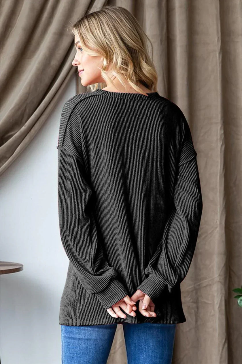 Heimish Ribbed Exposed Seam Long Sleeve T-Shirt - Cape Cod Fashionista
