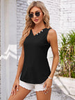 Eyelet Decorative Button V-Neck Tank