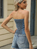 Smocked Button Up Tube Denim Top