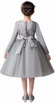 Girls Gray Tulle Party Dress Beaded Bodice Flower Girl Dress Long Sleeve