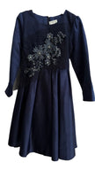 girls navy satin floral dress long sleeve wedding outfit