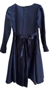 girls holiday party dress navy satin full skirt