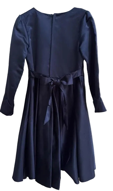 girls holiday party dress navy satin full skirt
