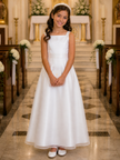girls white communion dress satin cap sleeve front view