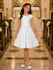 girls white communion dress short satin cap sleeve front view