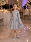 girls silver party dress layered tulle skirt formal occasion