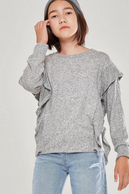 Good Girls Ruffle Slit Cuffs Knit Sweater