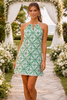 women green embroidered dress beach wedding guest styling



