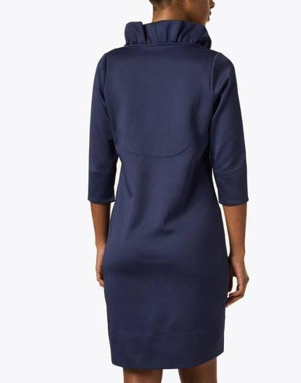 Gretchen Scott Jersey Navy Blue Ruffle 3/4 Sleeve Dress