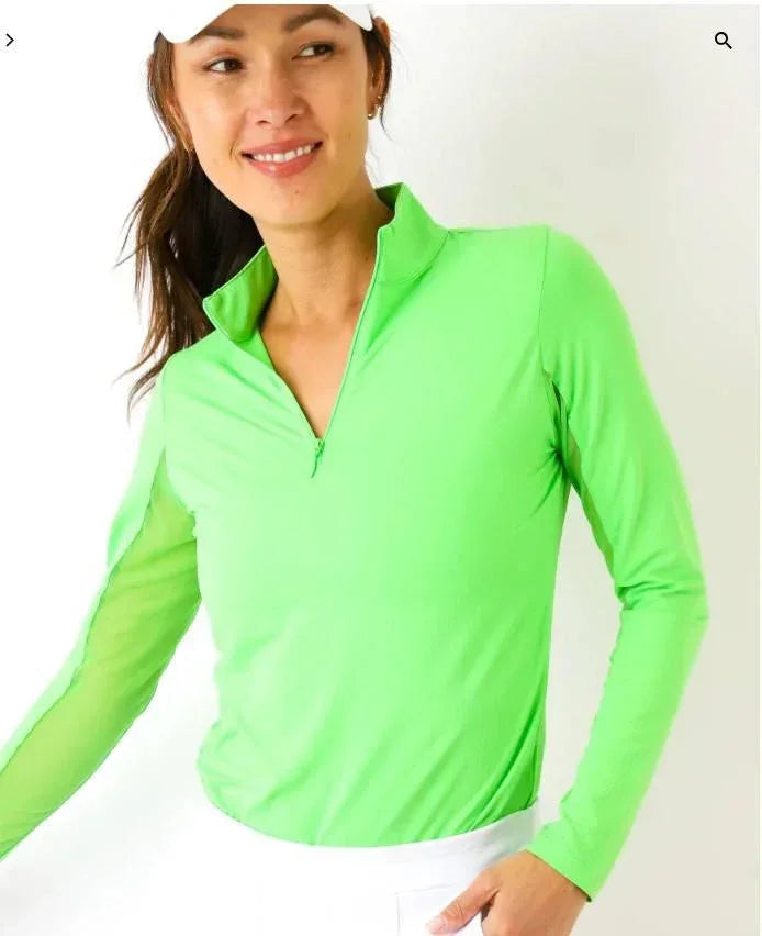 IBKUL Women's Zip with Adjustable Drawstring Lime Polo