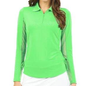IBKUL Women's Zip with Adjustable Drawstring Lime Polo