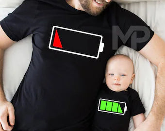 MATCHING FAMILY  COTTON NOVELTY BATTERY T-SHIRTS