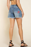 POL FLOWER POWER BOHO Embroidered Raw Edge Denim shorts