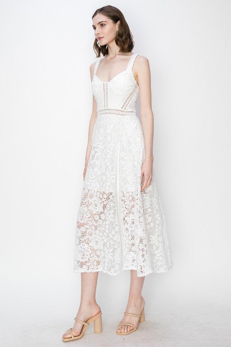 Sky's Sweetheart Neckline Floral Lace Midi Dress