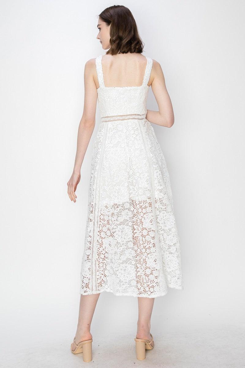 Sky's Sweetheart Neckline Floral Lace Midi Dress