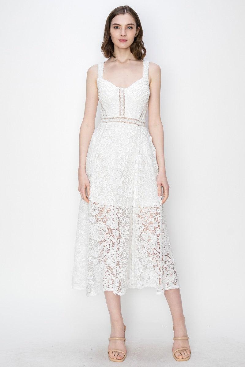 Sky's Sweetheart Neckline Floral Lace Midi Dress