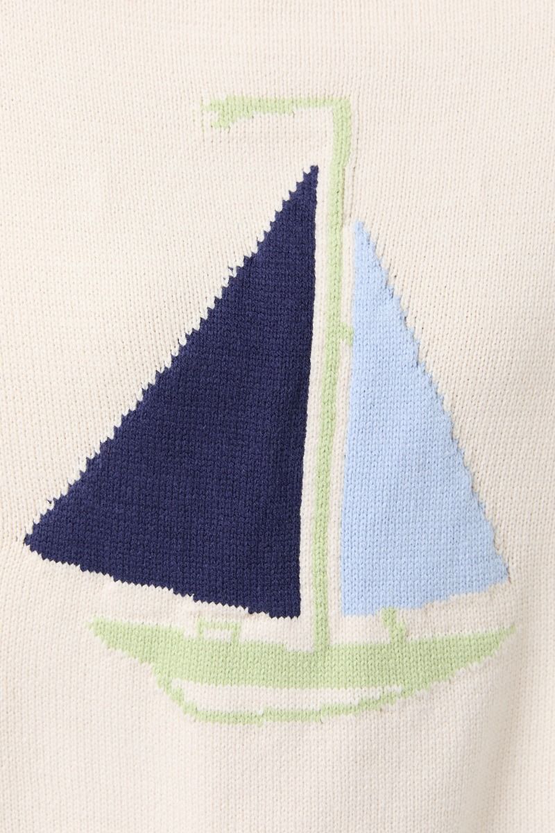 Women’s Coastal Cotton Sailboat Boat Neck Sweater