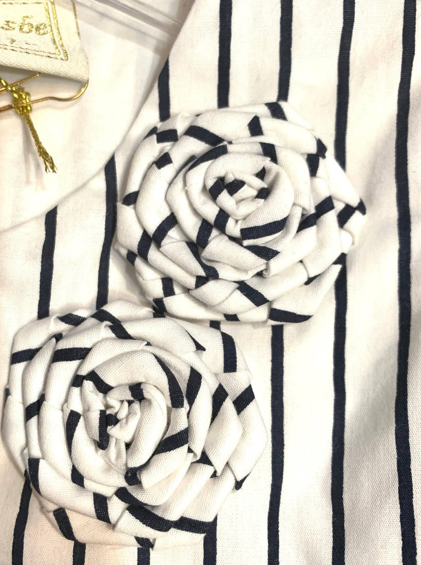 JUSBE KIDS - COTTON STRIPED LINED BOUTIQUE DRESS WITH FLOWER DECOR