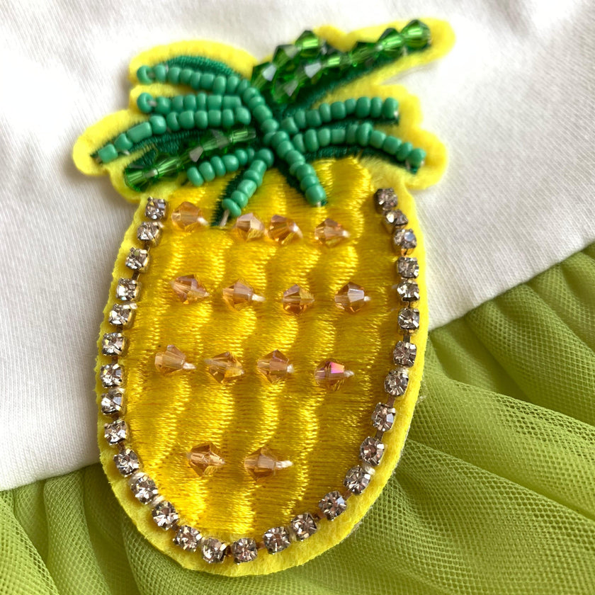 JUSBE KIDS- PINEAPPLE JEWELED TULLE GIRLS DRESS