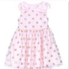 JUSBE Kids: LONG GOLD/BLUSH POLKA Dot Layered Tulle Dress