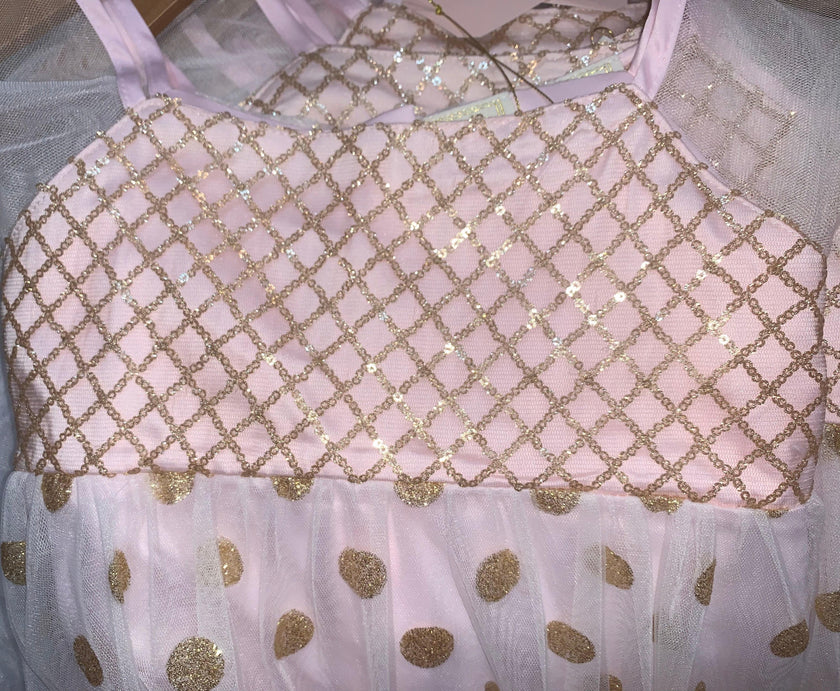 JUSBE Kids: LONG GOLD/BLUSH POLKA Dot Layered Tulle Dress