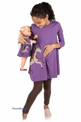 Matching Girl and DollCotton Dress in Purple.