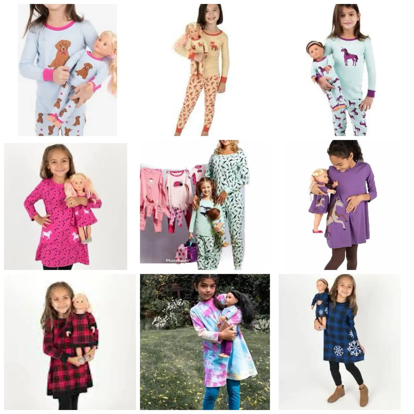 Matching Girl and Doll 4 PC COTTON PAJAMAS fit American Girl and 18