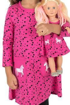 Matching Unicorn Girl And Dolls Cotton Dress fits American Girl and any 18