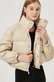 Women's Faux Leather Crop Puffer Jacket