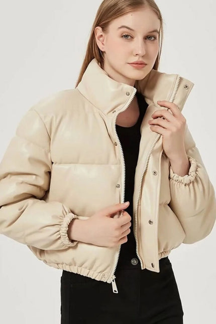 Women's Faux Leather Crop Puffer Jacket - Cape Cod Fashionista