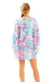 🌺 LILLY PULITZER MIRI SILK CAFTAN GYPSEA CAPE MULTI COLORED PINK DRESS