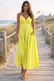 women lime cotton poplin v neck maxi dress beach vacation style