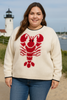 Full Size Lobster Contrast Trim Round Neck Sweater Plus Size