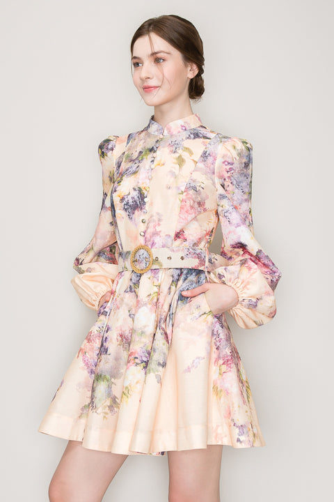 Bridgerton  Tea Time Floral Peach Mini Dress