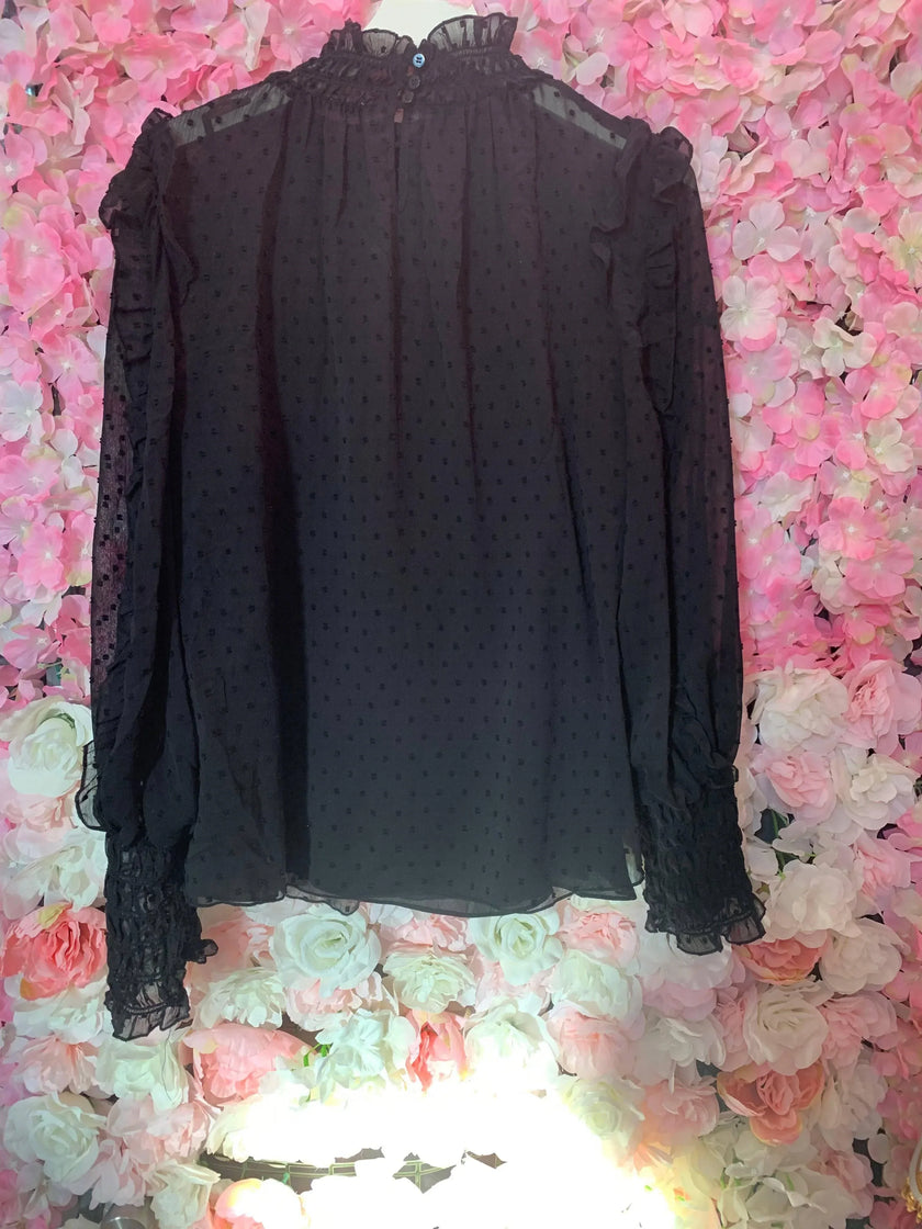 MAX STUDIO Mock Neck Long Sleeve Rushed Blouse In Black-black