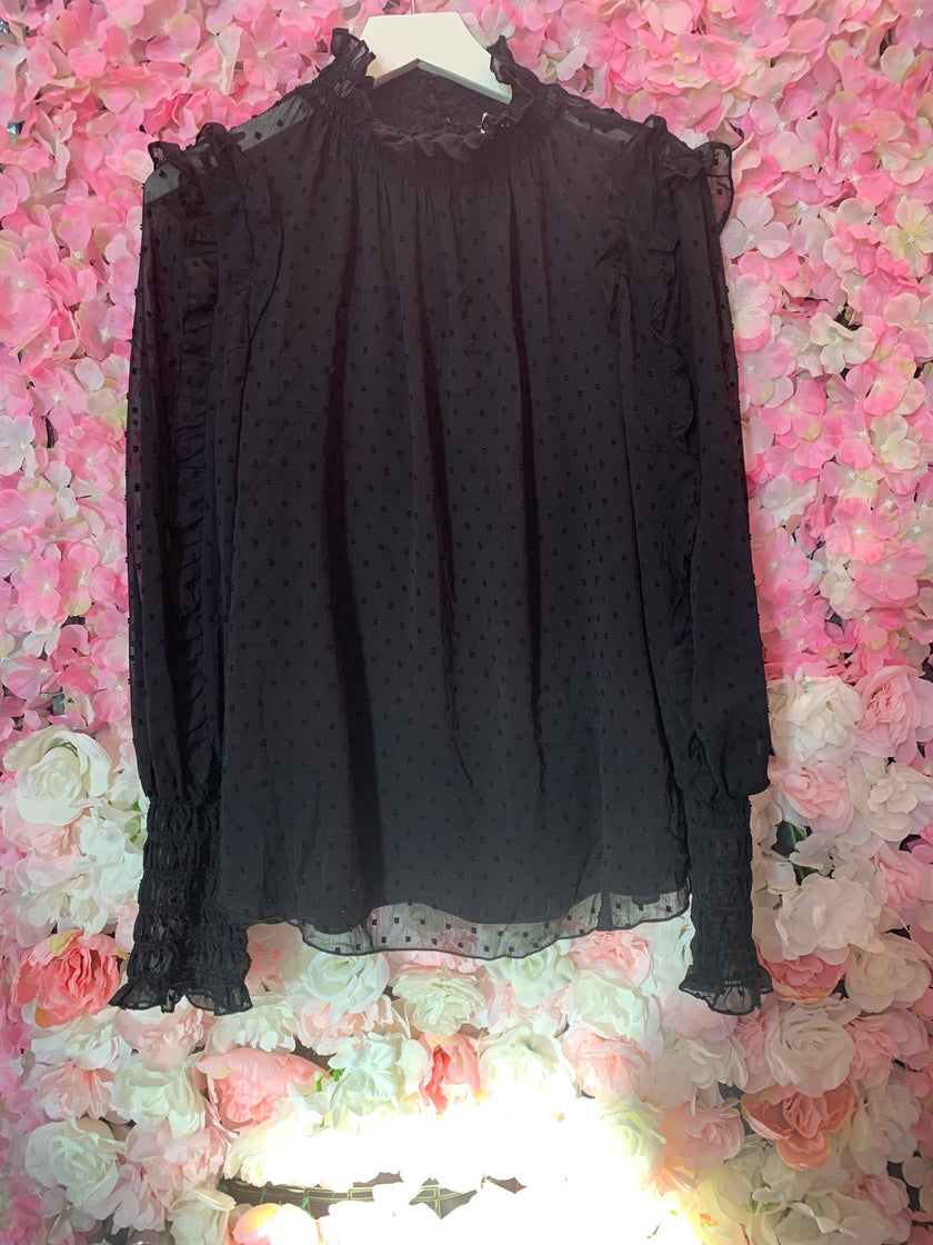 MAX STUDIO Mock Neck Long Sleeve Rushed Blouse In Black-black