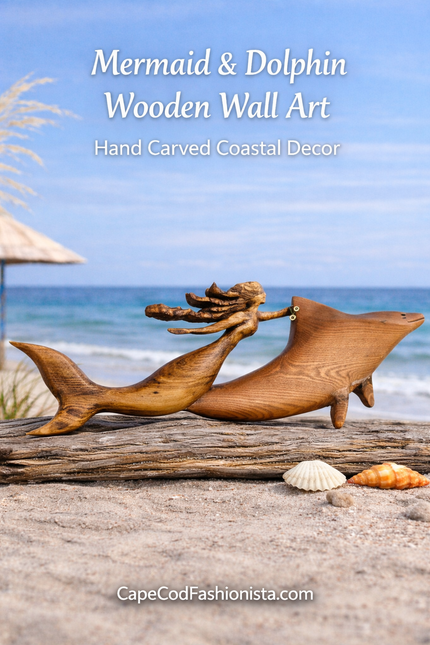 coastal home decor hand carved mermaid dolphin wooden wall art beach house decor