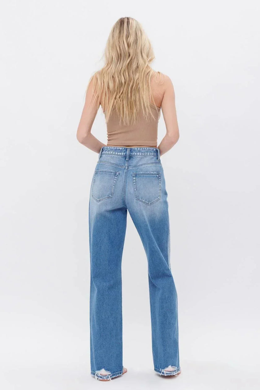 MICA Asymmetric crossover Waist Frayed Heel Jeans