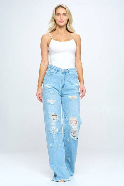 MICA High Rise Distressed Frayed Raw Hem Dad Jeans