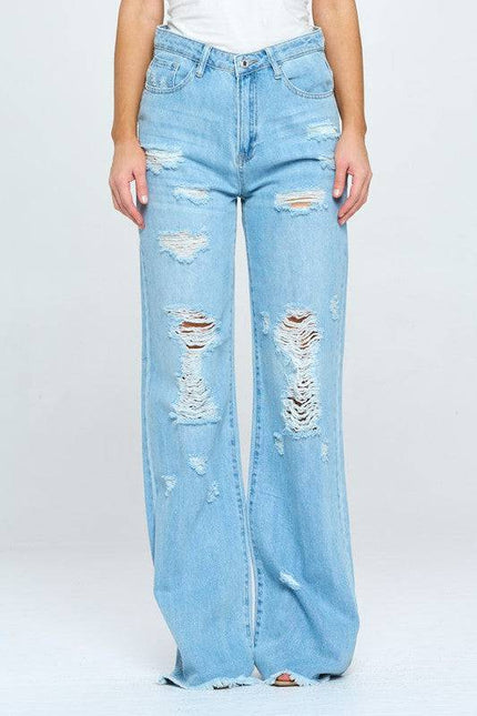 MICA High Rise Distressed Frayed Raw Hem Dad Jeans