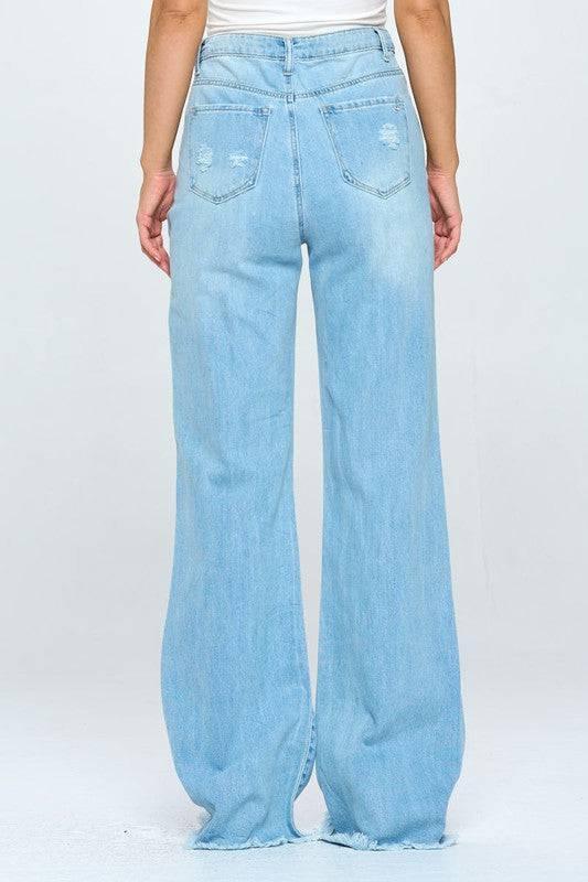 MICA High Rise Distressed Frayed Raw Hem Dad Jeans