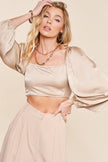 Reversible Satin Puff Sleeve Crop Top